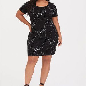 Black Marble Challis T-Shirt Dress